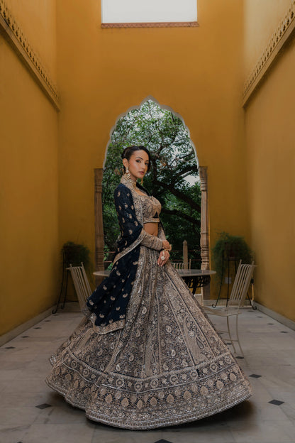 Midnight Blue Georgette Lehenga with Zardosi & Sequin Embroidery