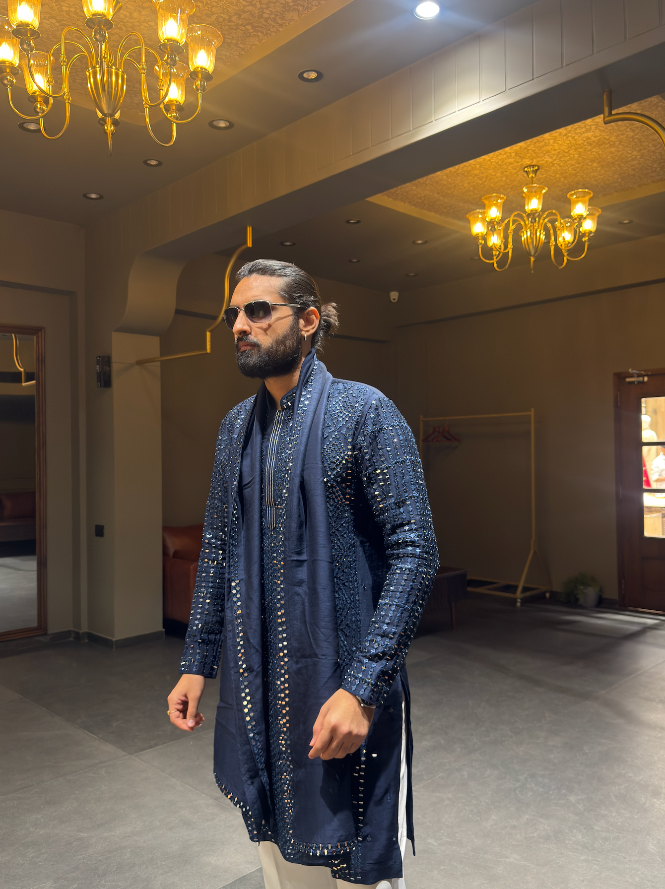 Midnight Navy Blue Mirror Work Kurta