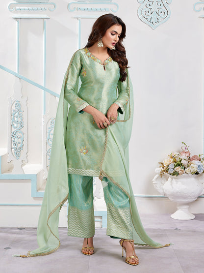 Mint Green Jacquard Pant Set