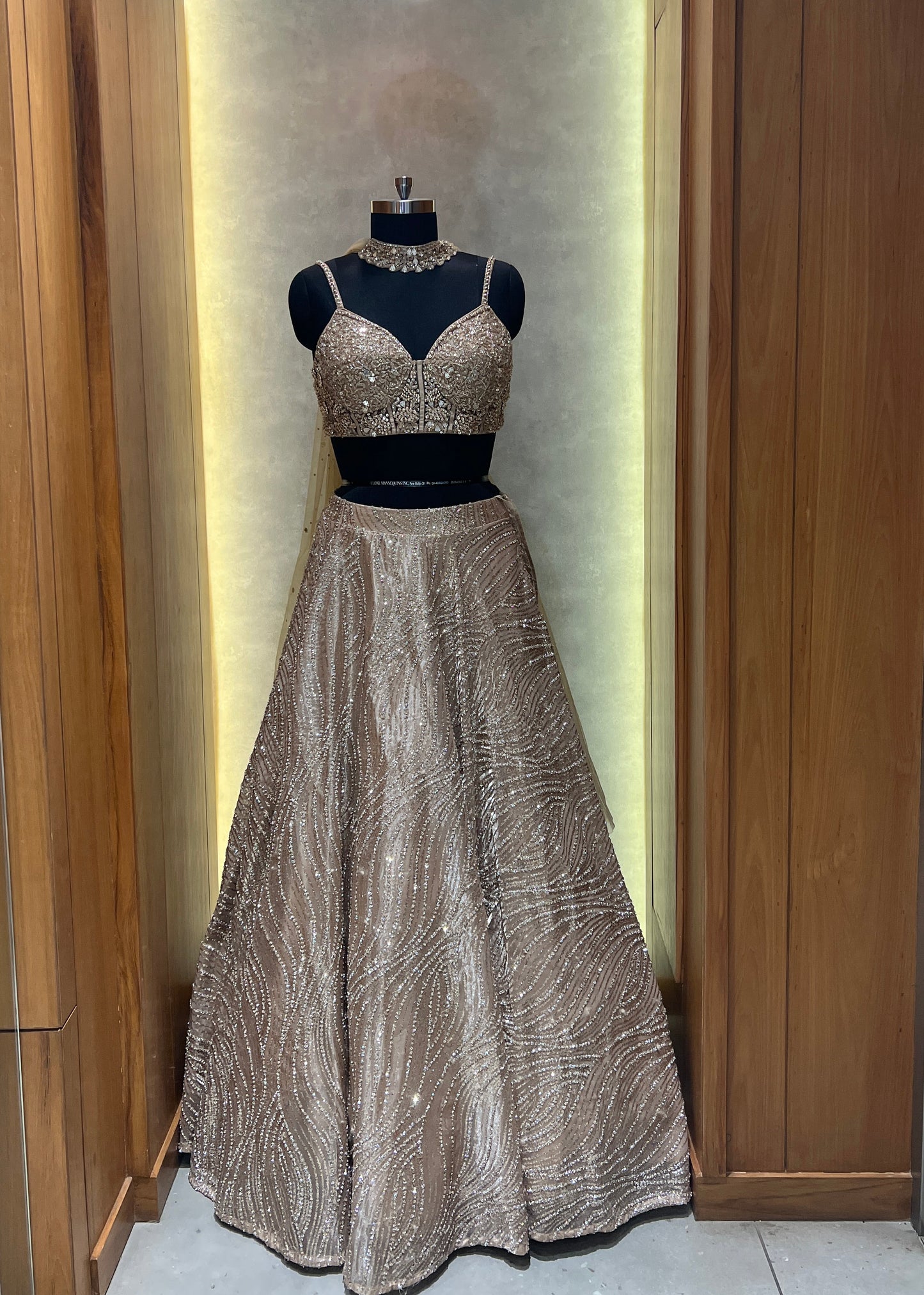 Mocha Brown Sequin Embroidered Partywear Lehenga Set