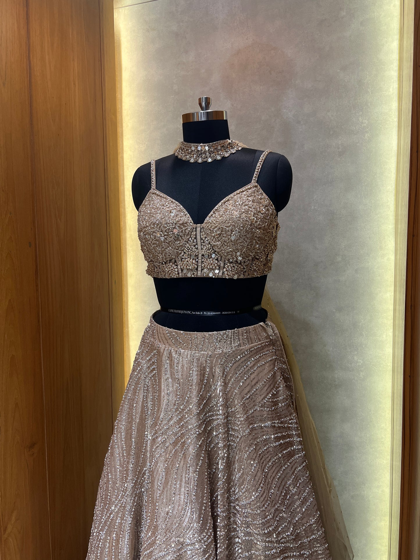 Mocha Brown Sequin Embroidered Partywear Lehenga Set