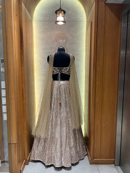 Mocha Brown Sequin Embroidered Partywear Lehenga Set