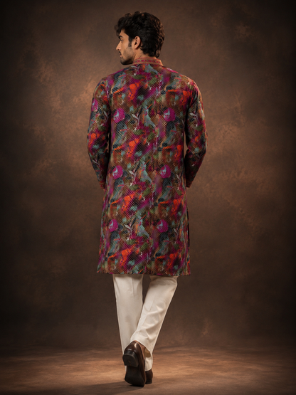 Multicolor Abstract Floral Printed Kurta with Artistic Botanical Design