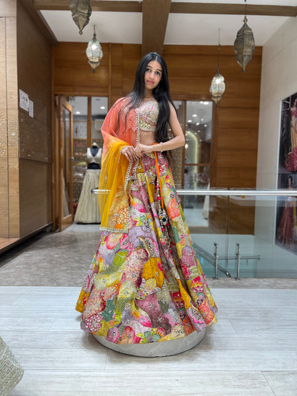 Multicolor Handcrafted Mirror Work Lehenga Set with Ombre Dupatta