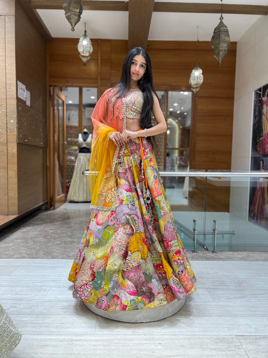 Multicolor Handcrafted Mirror Work Lehenga Set with Ombre Dupatta