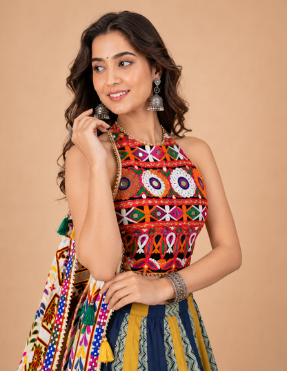 Multicolor Kutchi Embroidered Navratri Chaniya Choli