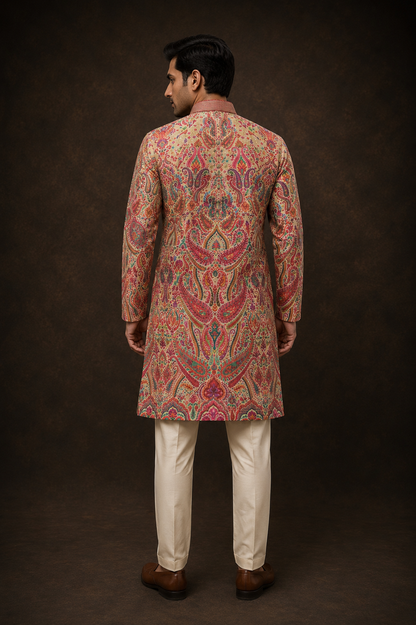 Multicolor Paisley Printed Kurta for Men in Beige with Traditional Kashmiri Inspired Design