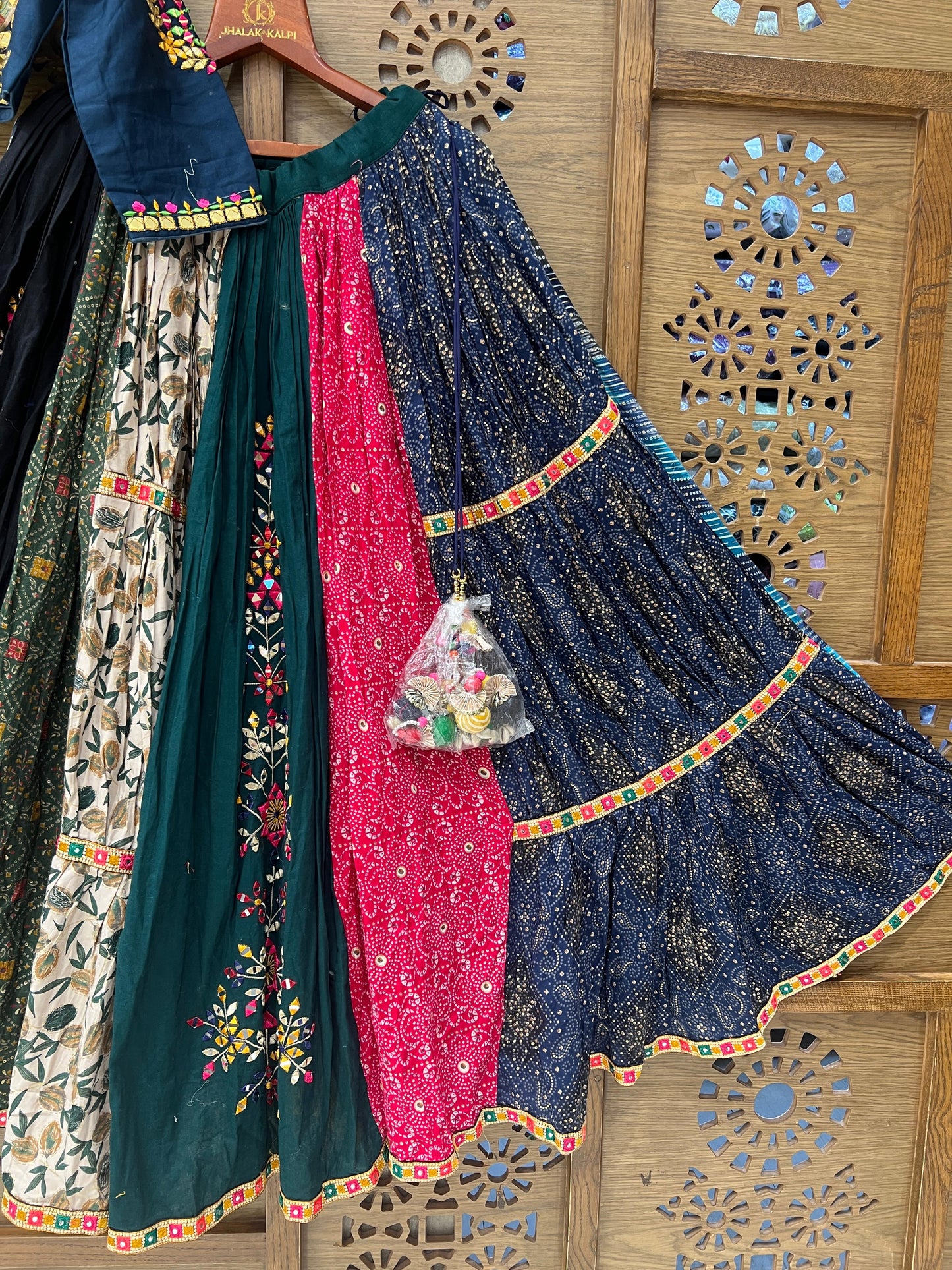 Multicolor Patchwork Navratri Chaniya Choli with Navy Blue Blouse