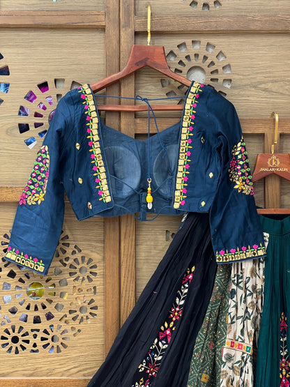 Multicolor Patchwork Navratri Chaniya Choli with Navy Blue Blouse