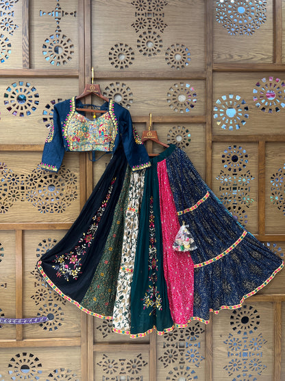 Multicolor Patchwork Navratri Chaniya Choli with Navy Blue Blouse
