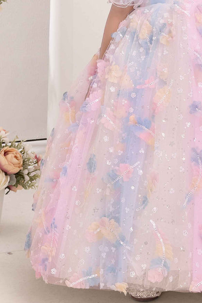 Multicolor Sequin Gown With Ruffled Asymmetric Sleeves
