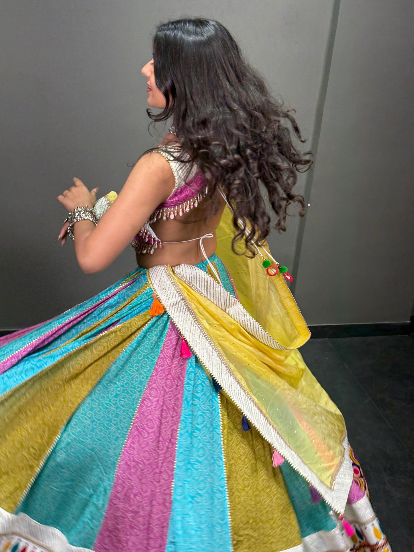 Multicolour Embroidered Chaniya Choli with Mustard Yellow Dupatta