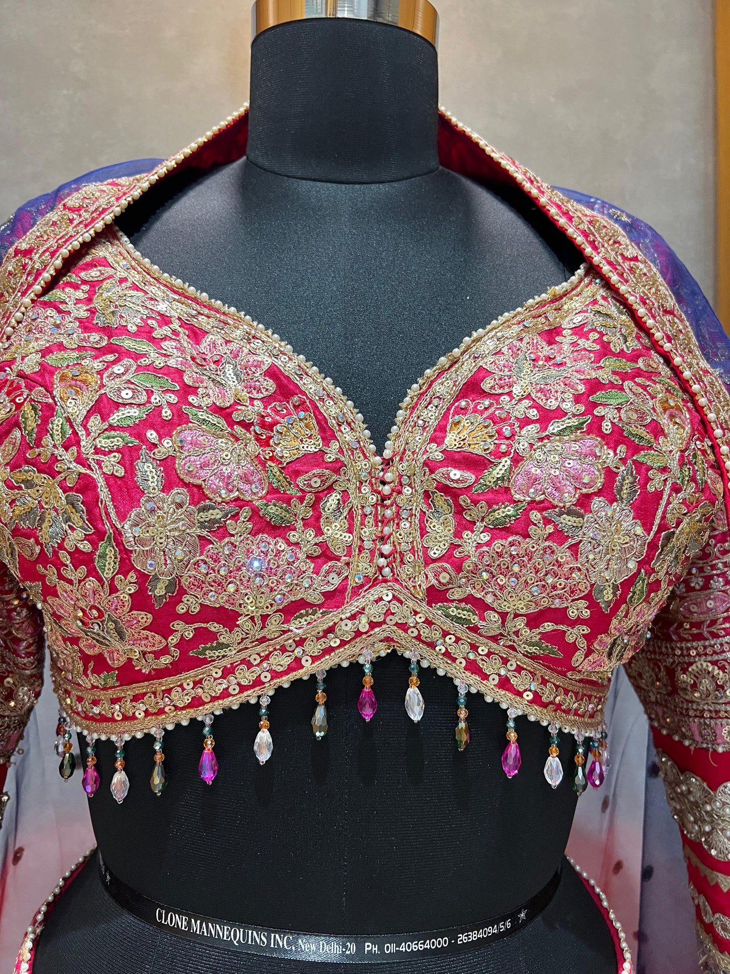 Multicolour Patola & Banarasi Patchwork Lehenga with Pink Embroidered Blouse & Navy Dupatta