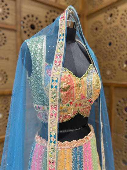 Multicoloured Embroidered Lehnga Choli