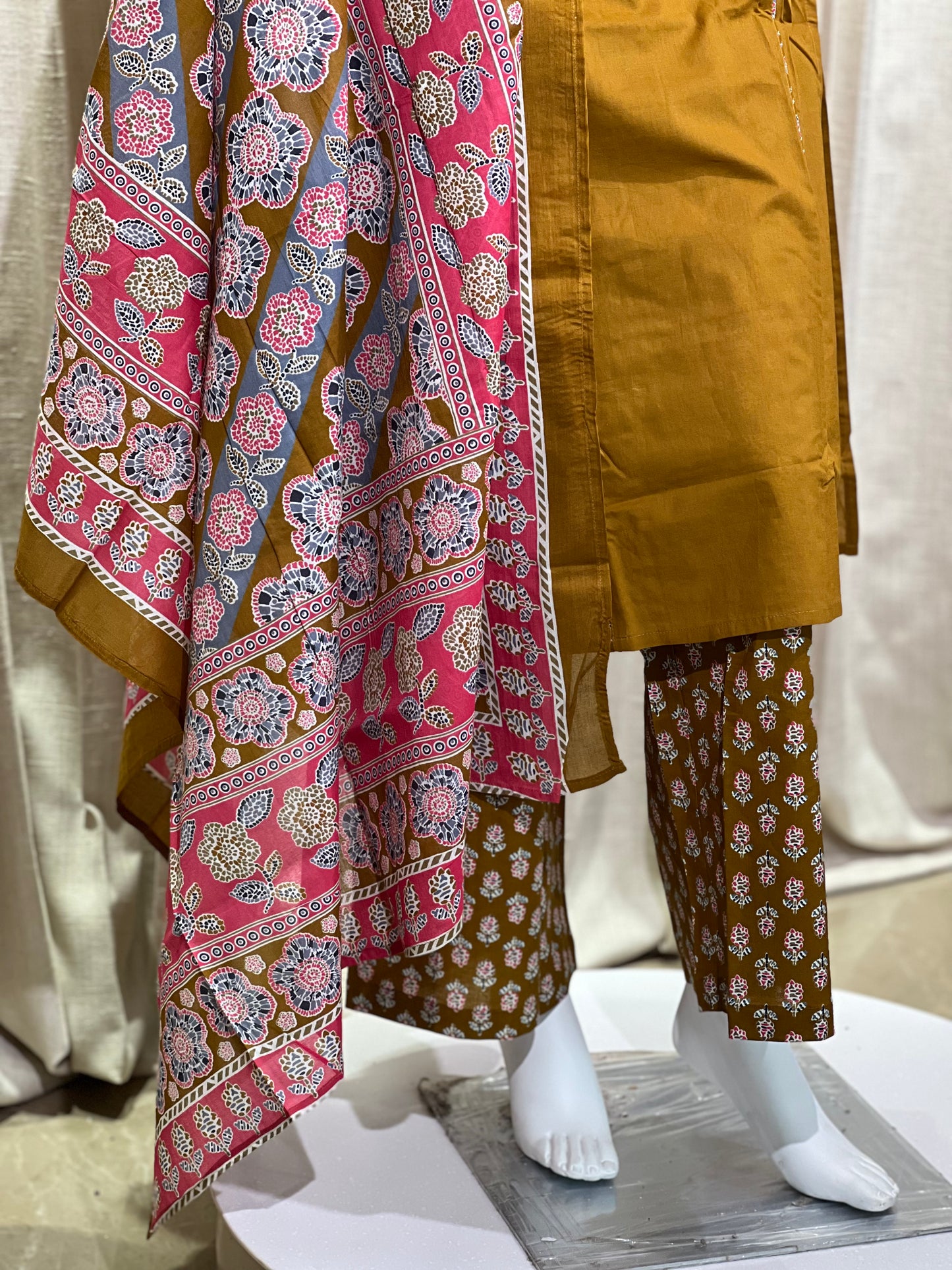 Mustard Cotton Blend Comfort Fit Suit Set
