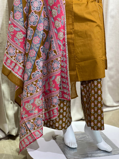 Mustard Cotton Blend Comfort Fit Suit Set