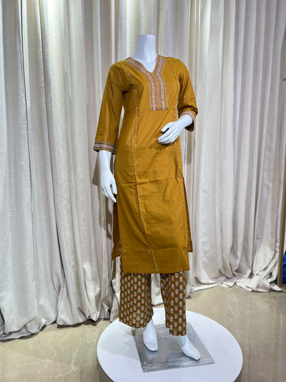 Mustard Cotton Blend Comfort Fit Suit Set