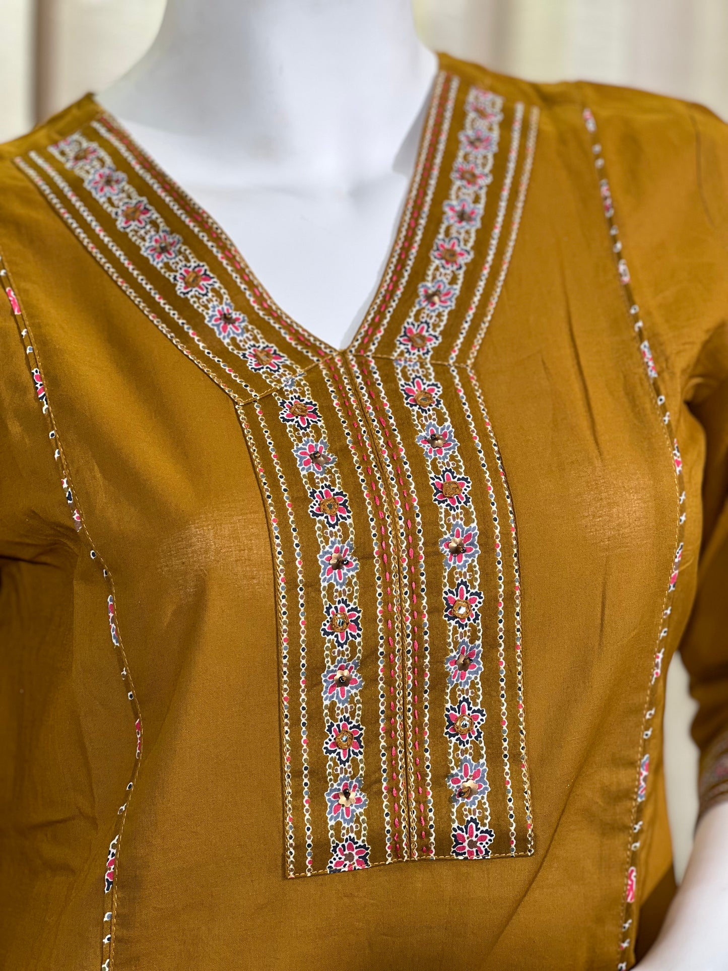 Mustard Cotton Blend Comfort Fit Suit Set