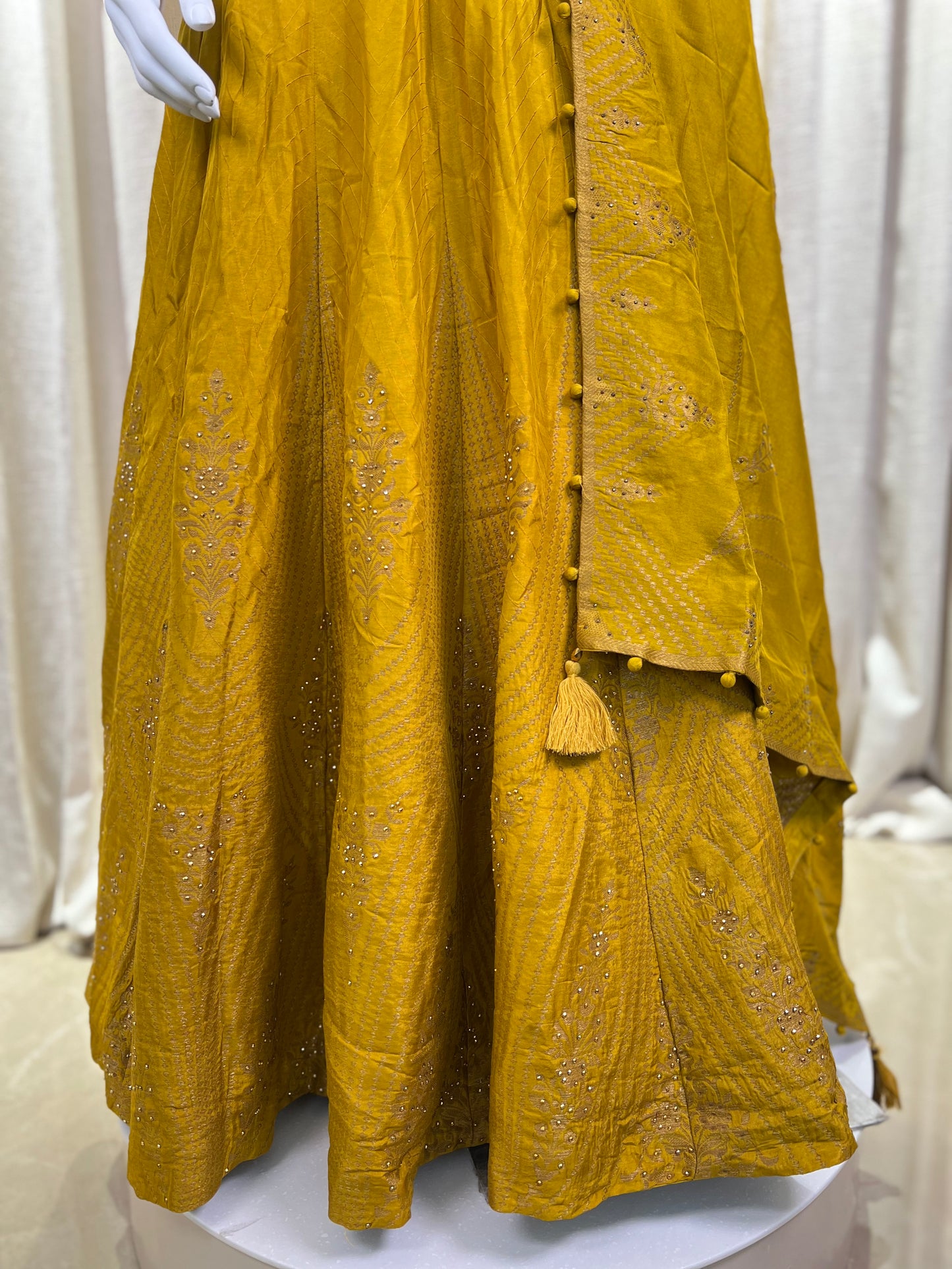 Mustard Yellow Anarkali Gown with Embellished Dupatta