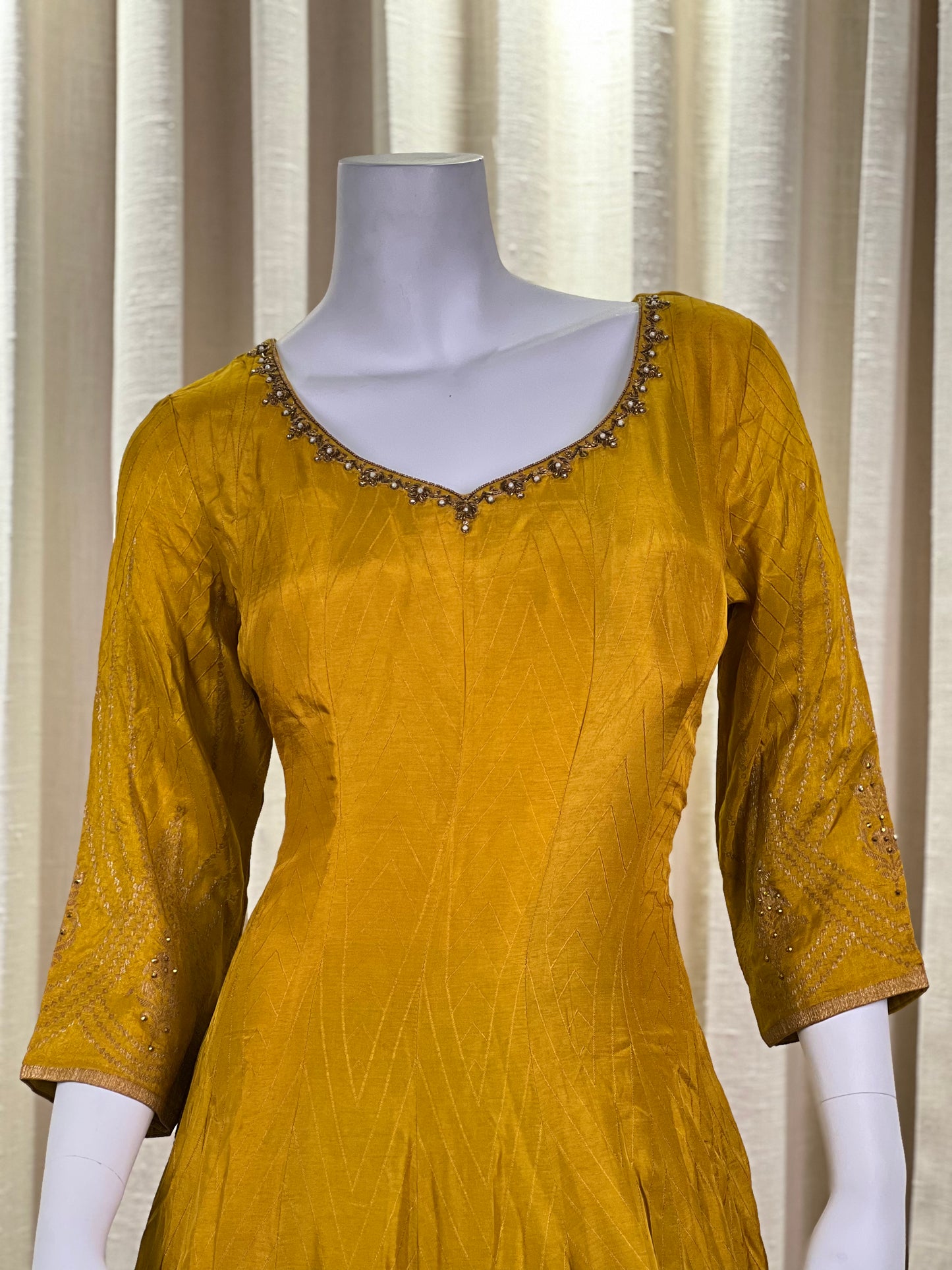 Mustard Yellow Anarkali Gown with Embellished Dupatta