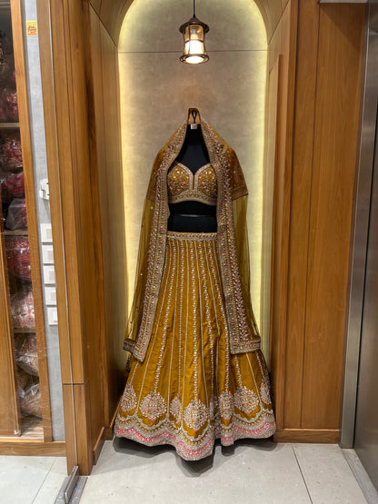 Mustard Yellow Embroidered Lehnga Choli