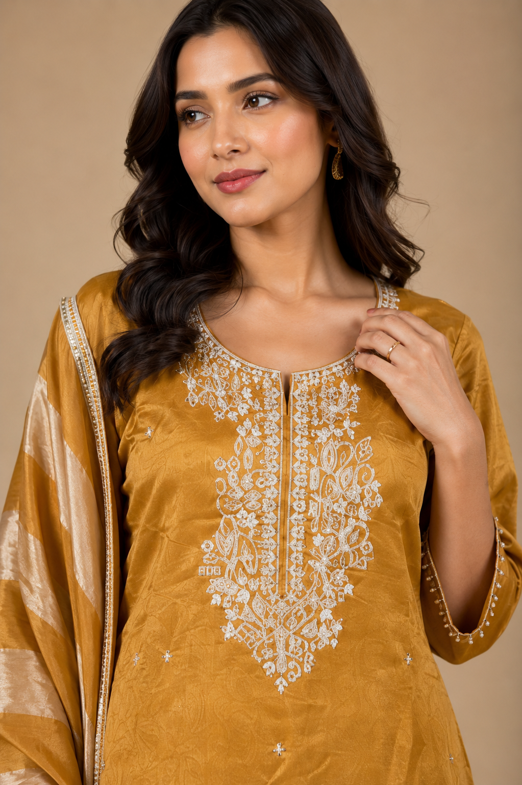 Mustard Yellow Embroidered Silk Kurta Sharara Set