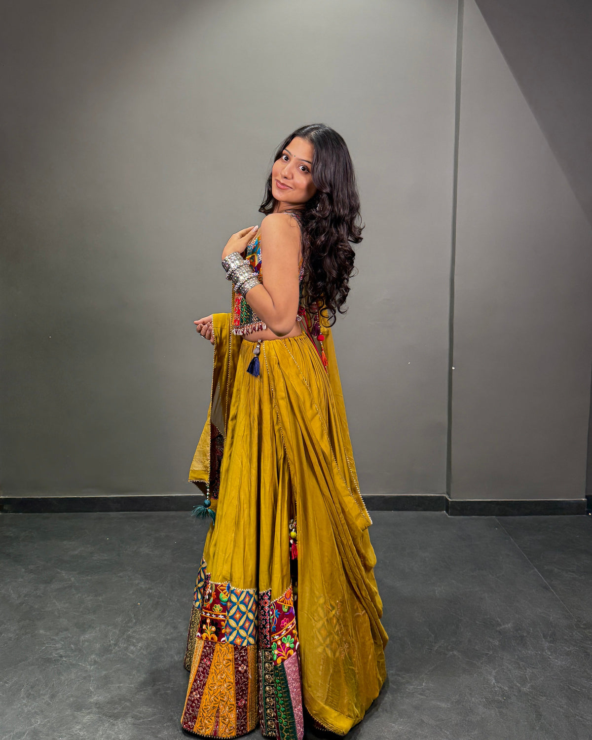 Mustard Yellow Multicolour Embroidered Chaniya Choli