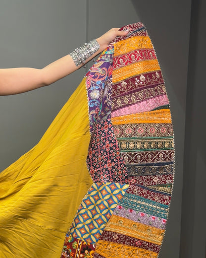 Mustard Yellow Multicolour Embroidered Chaniya Choli