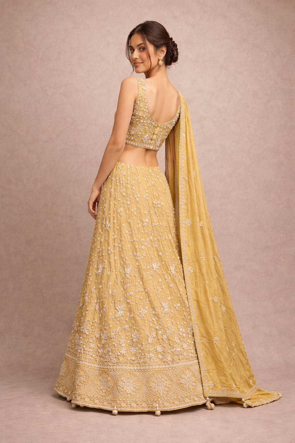 Mustard Yellow and Gold Embroidered Designer Lehenga Choli with Dupatta