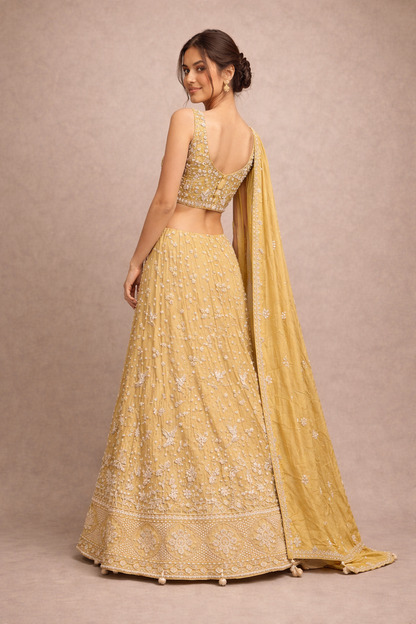 Mustard Yellow and Gold Embroidered Designer Lehenga Choli with Dupatta