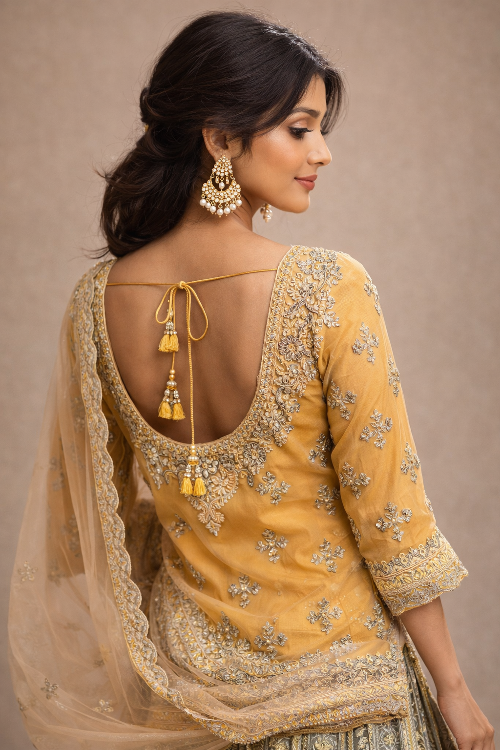 Mustard Yellow and Olive Green Heavy Embroidered Lehenga Set