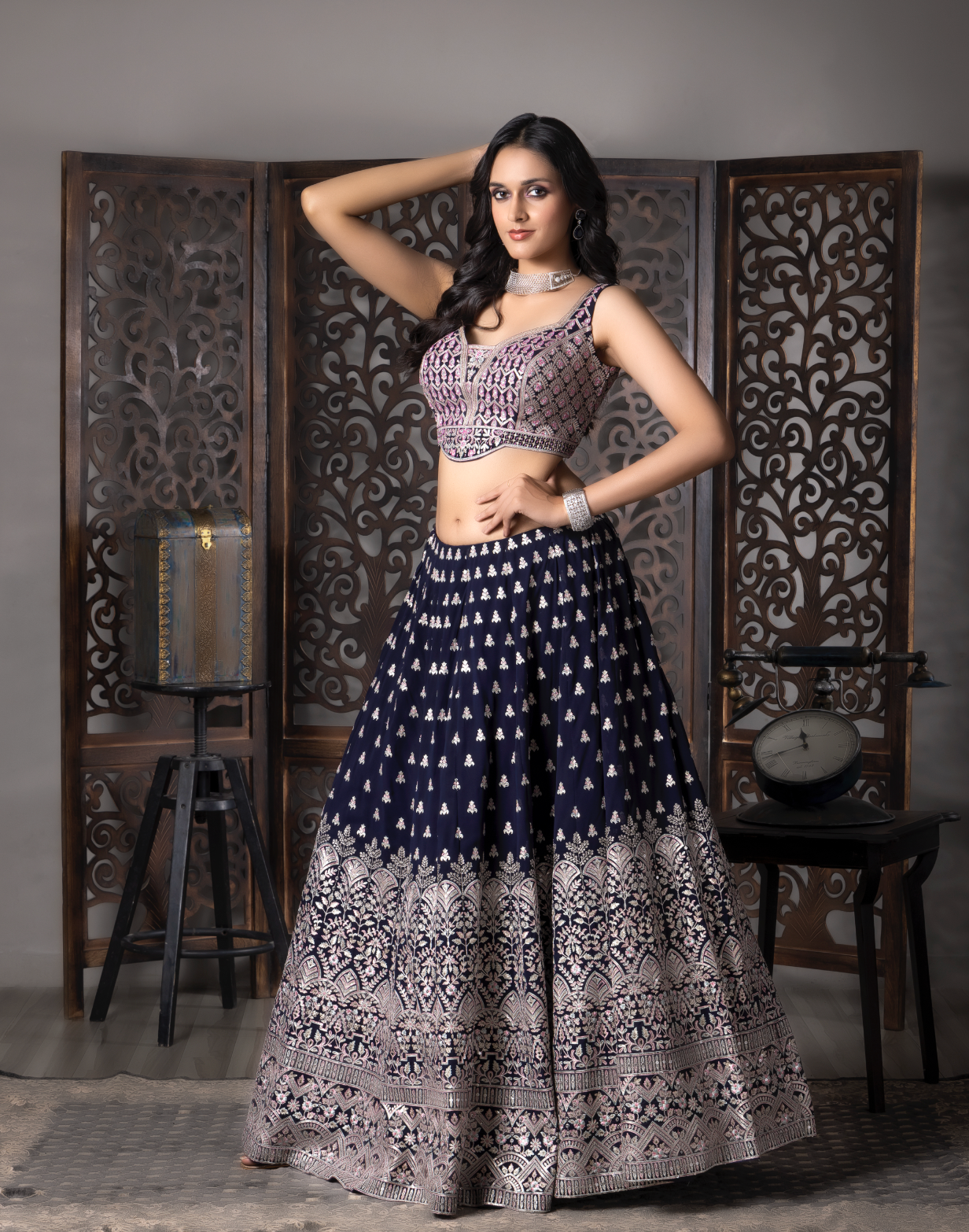 Navy Blue Engagement Ready Lehnga