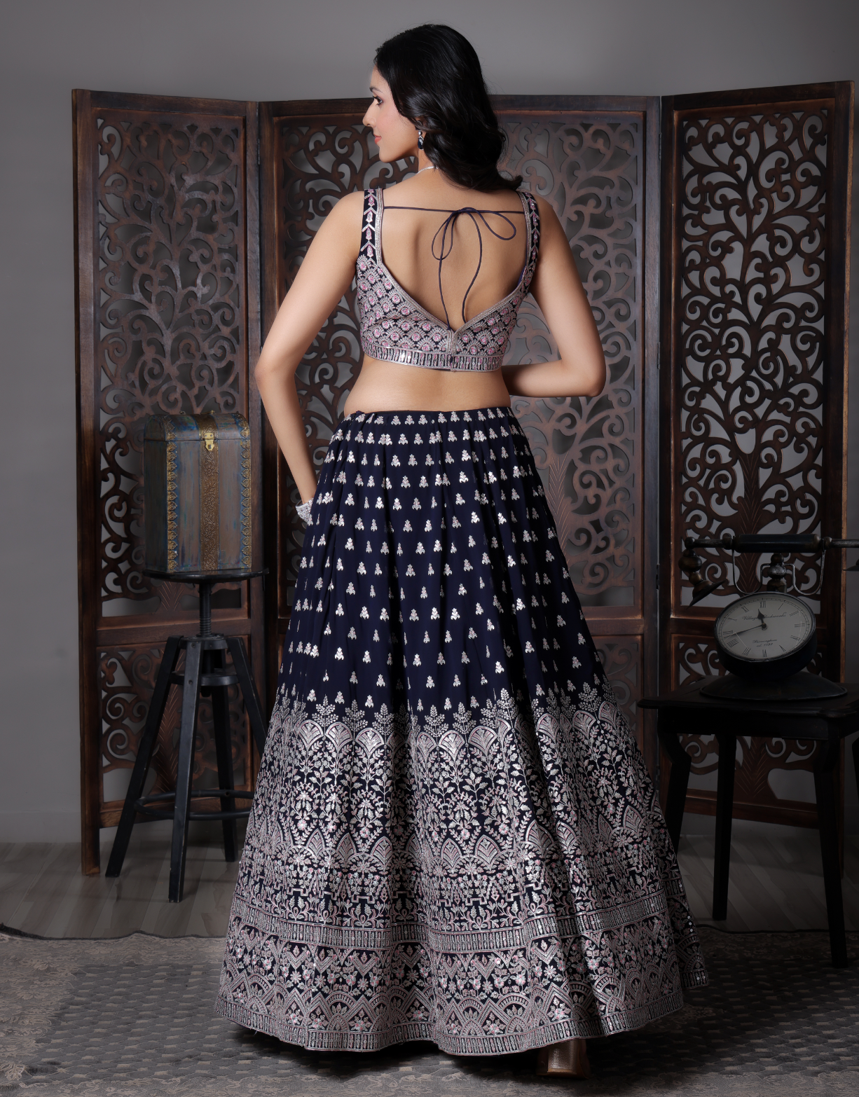 Navy Blue Engagement Ready Lehnga