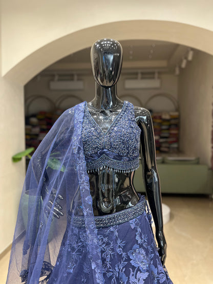 Navy Blue Flora Handcarfted with sequence work Lehnga Choli