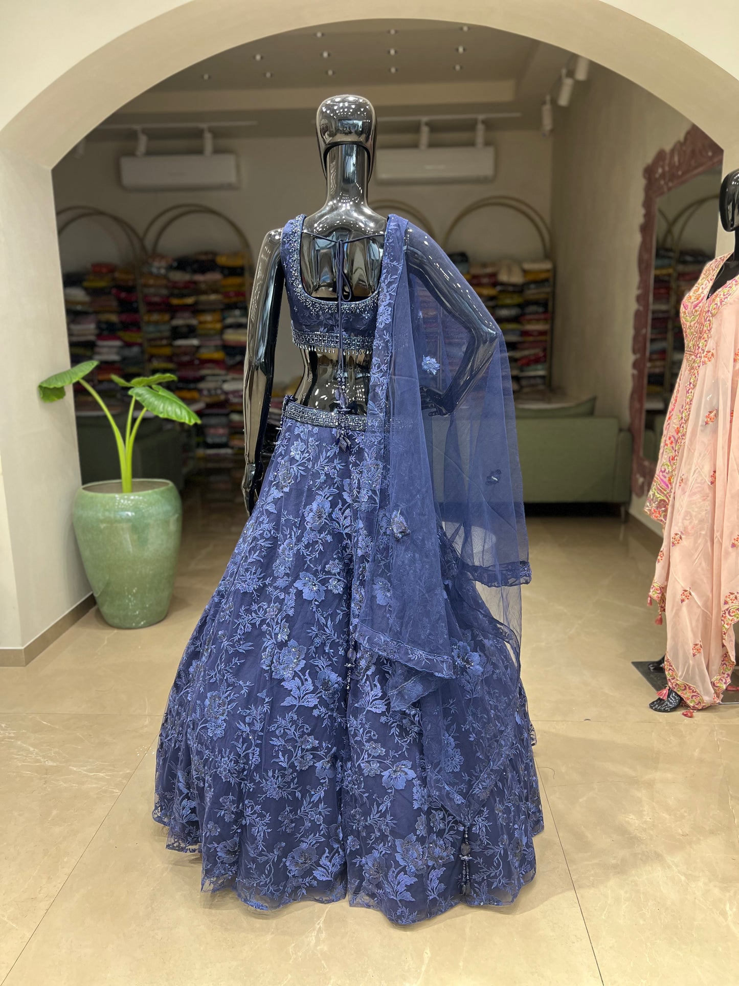 Navy Blue Flora Handcarfted with sequence work Lehnga Choli