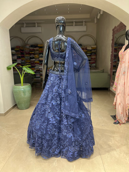 Navy Blue Flora Handcarfted with sequence work Lehnga Choli