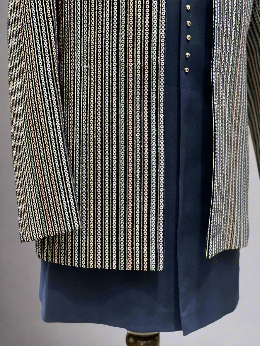 Navy Blue Indo-Western with Multicolor Vertical Sequin Embroidery