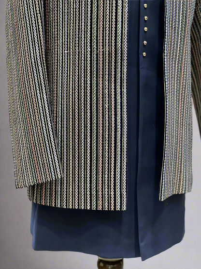 Navy Blue Indo-Western with Multicolor Vertical Sequin Embroidery