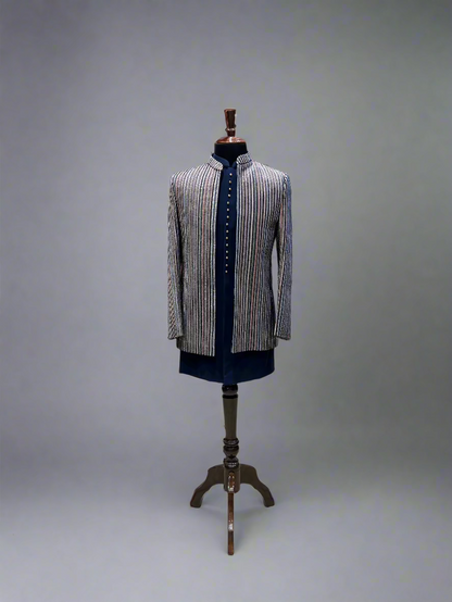 Navy Blue Indo-Western with Multicolor Vertical Sequin Embroidery
