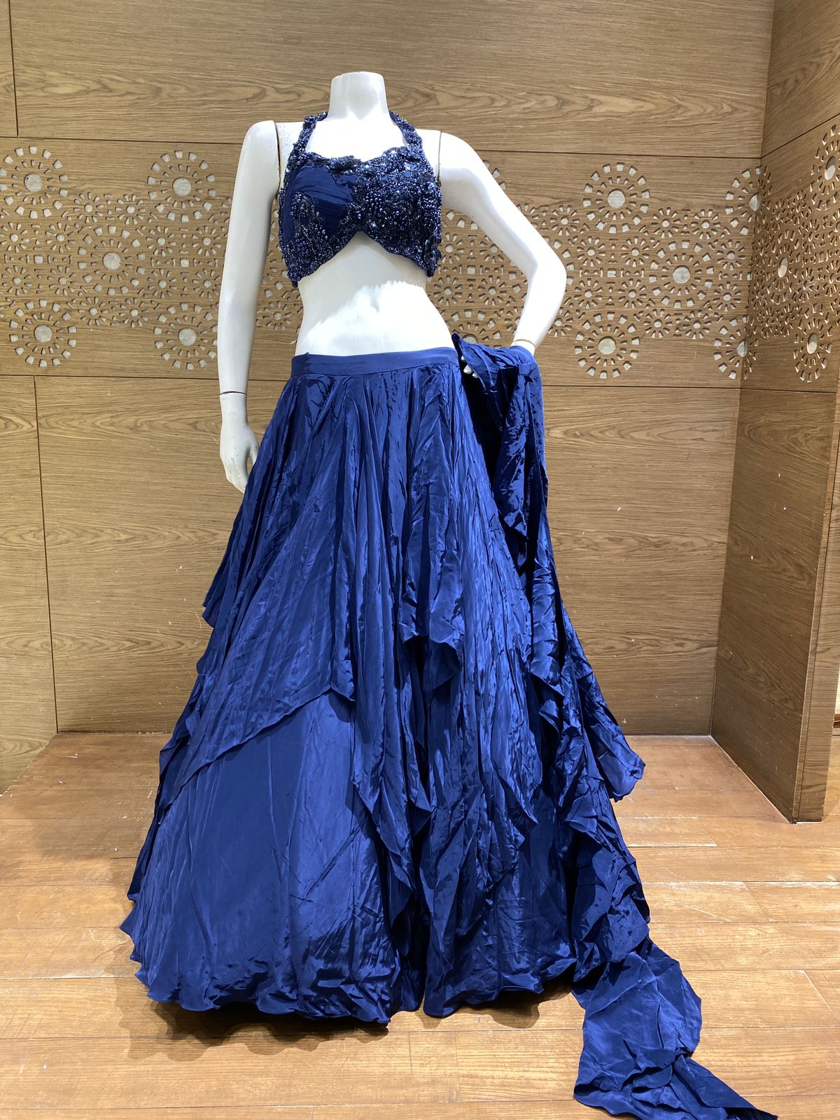 Navy Blue Satin Draped Designer Lehenga Choli