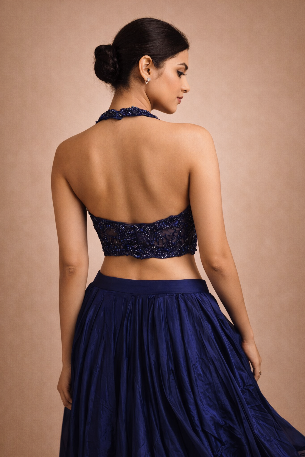 Navy Blue Satin Draped Designer Lehenga Choli