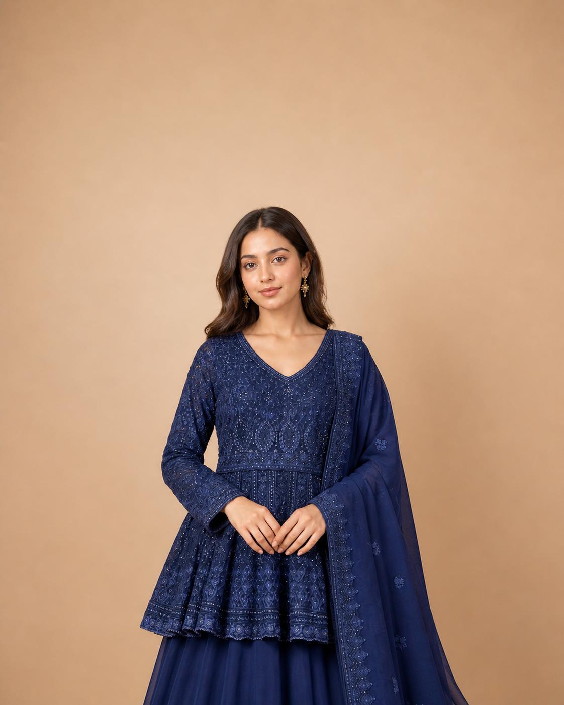 Navy Blue Sequins Work Peplum Lehenga Choli with Soft Net Dupatta