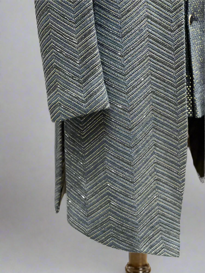 Navy Blue Textured Indo-Western with Zig-Zag Weave