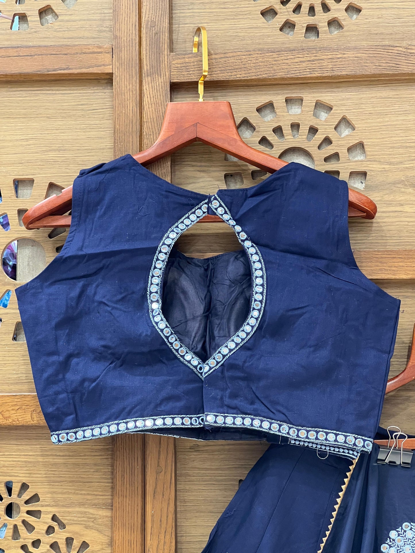 Navy Blue and White Mirror Work Navratri Chaniya Choli