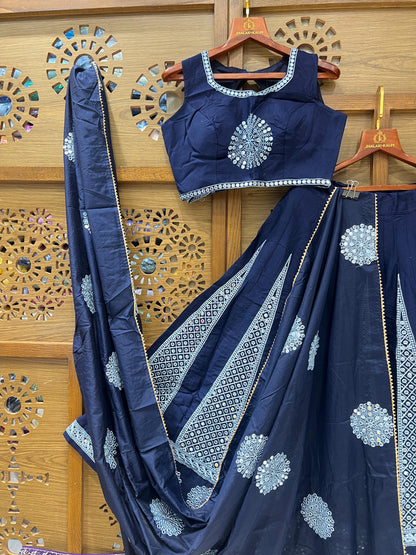 Navy Blue and White Mirror Work Navratri Chaniya Choli