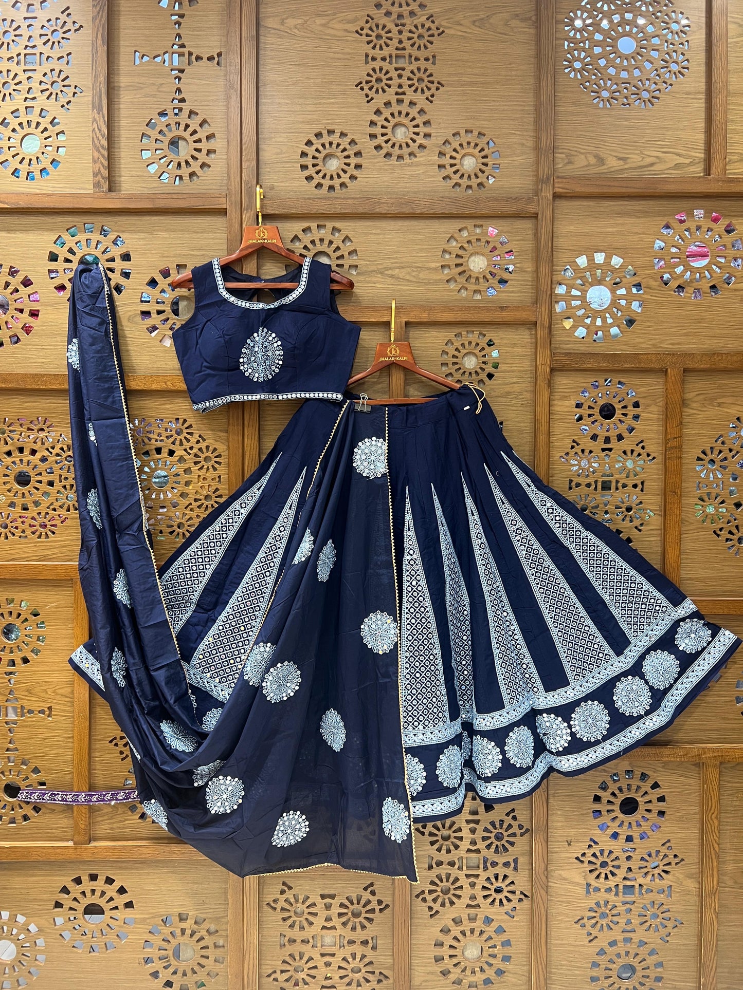 Navy Blue and White Mirror Work Navratri Chaniya Choli
