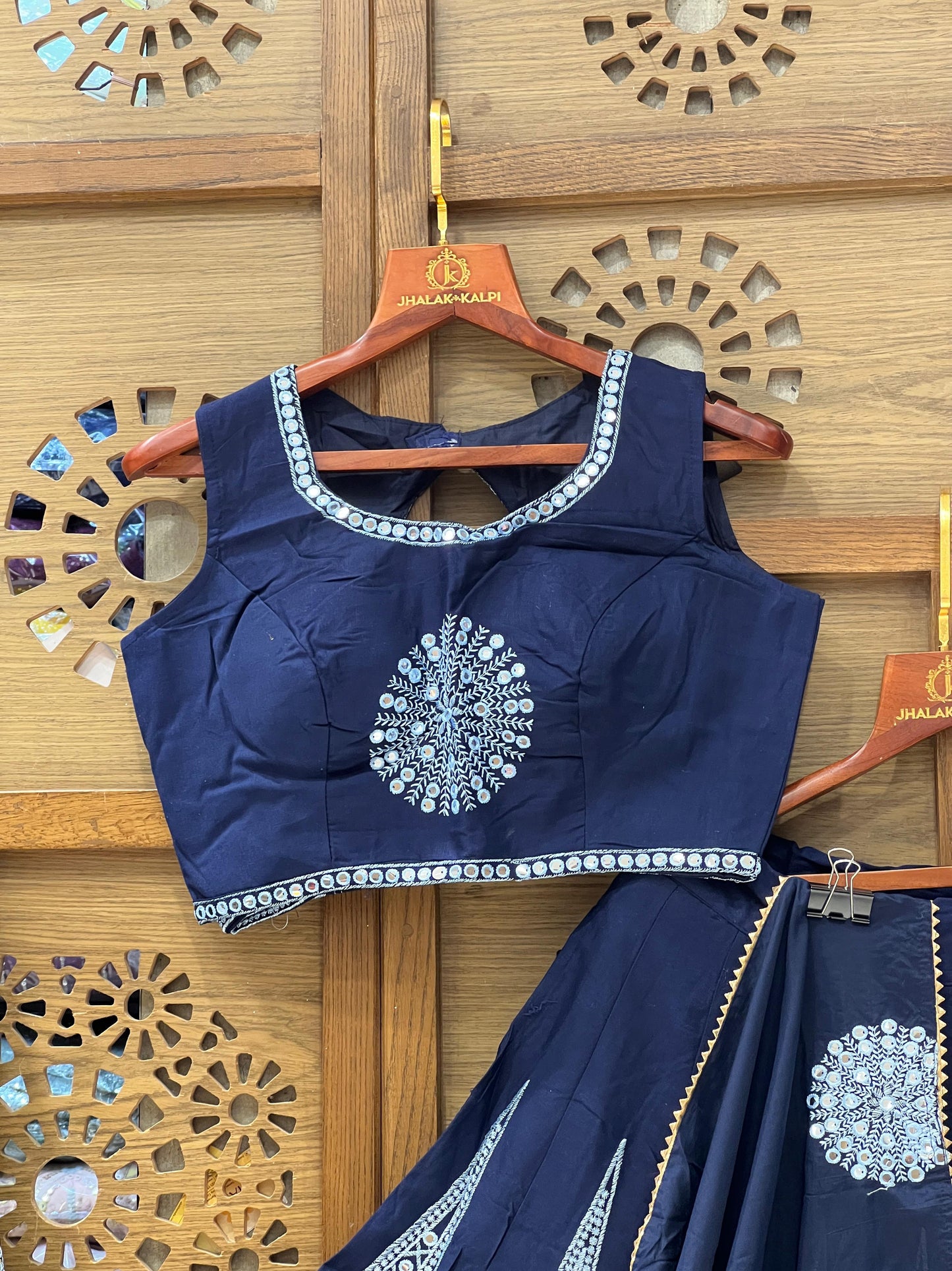 Navy Blue and White Mirror Work Navratri Chaniya Choli
