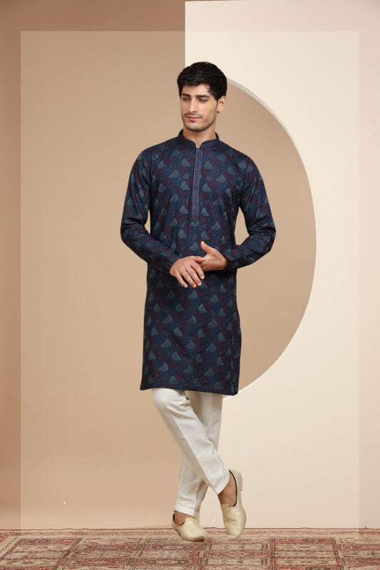 Navy Blue Embroidered Kurta Set