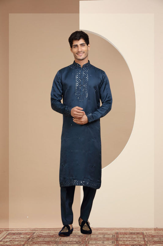 Navy Blue Mirror Work Kurta Set