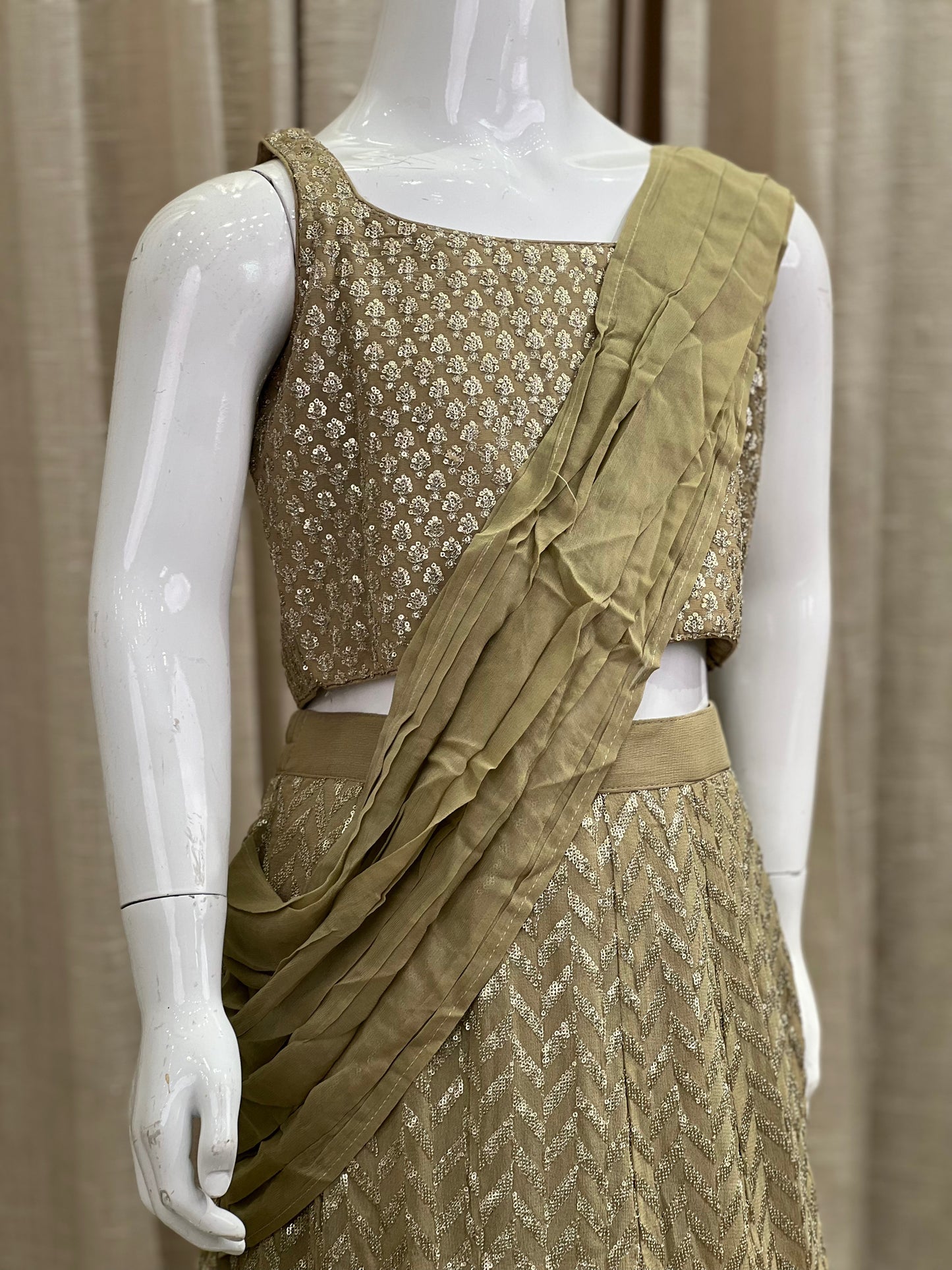 Olive Green Designer Lehenga Set with Ruffle Dupatta